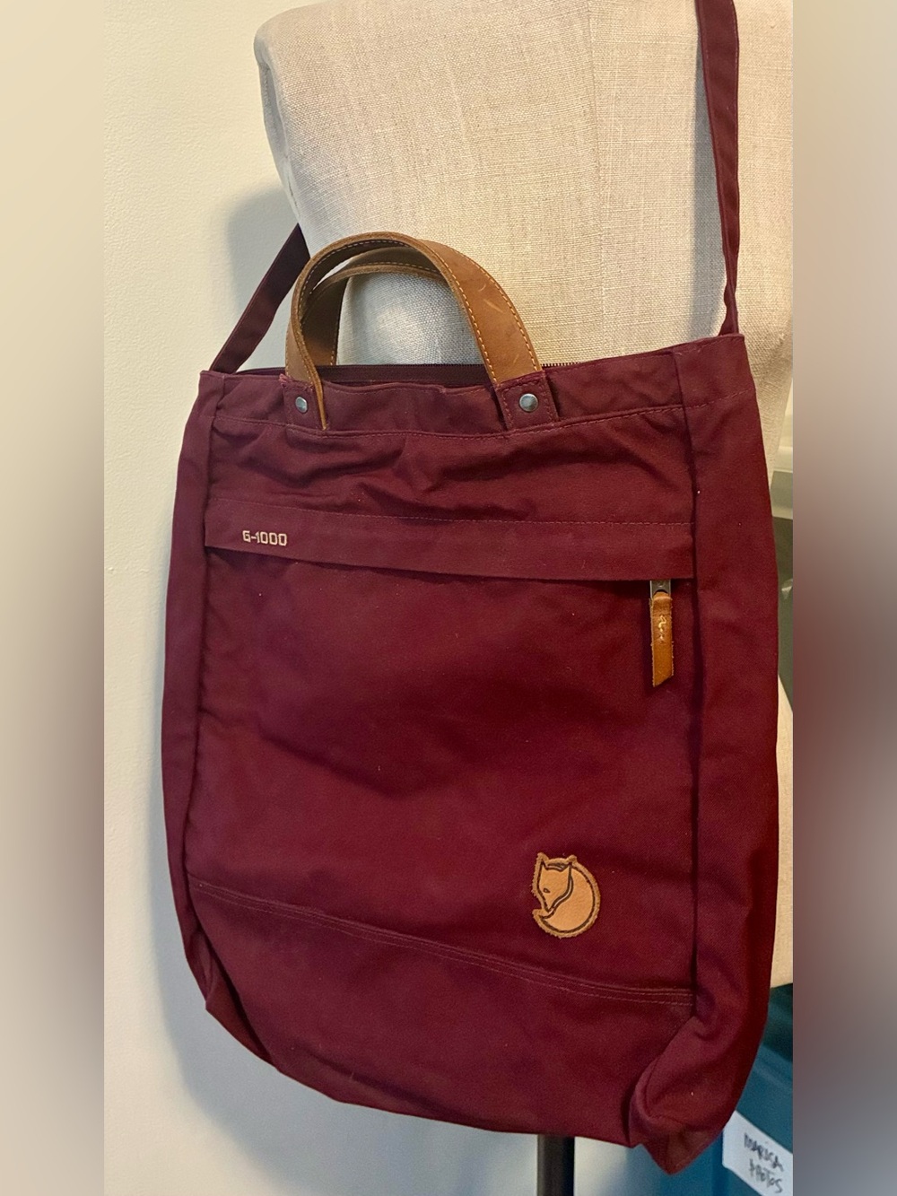 Fjallraven G-1000 Maroon Tote Bag with Leather Handles